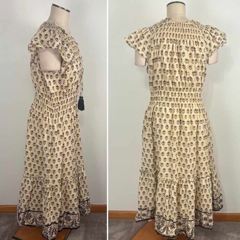 Philosophy Indira Floral Block Print Cream Tiered Maxi Ankle Dress Women Size XL - Picture 3 of 10